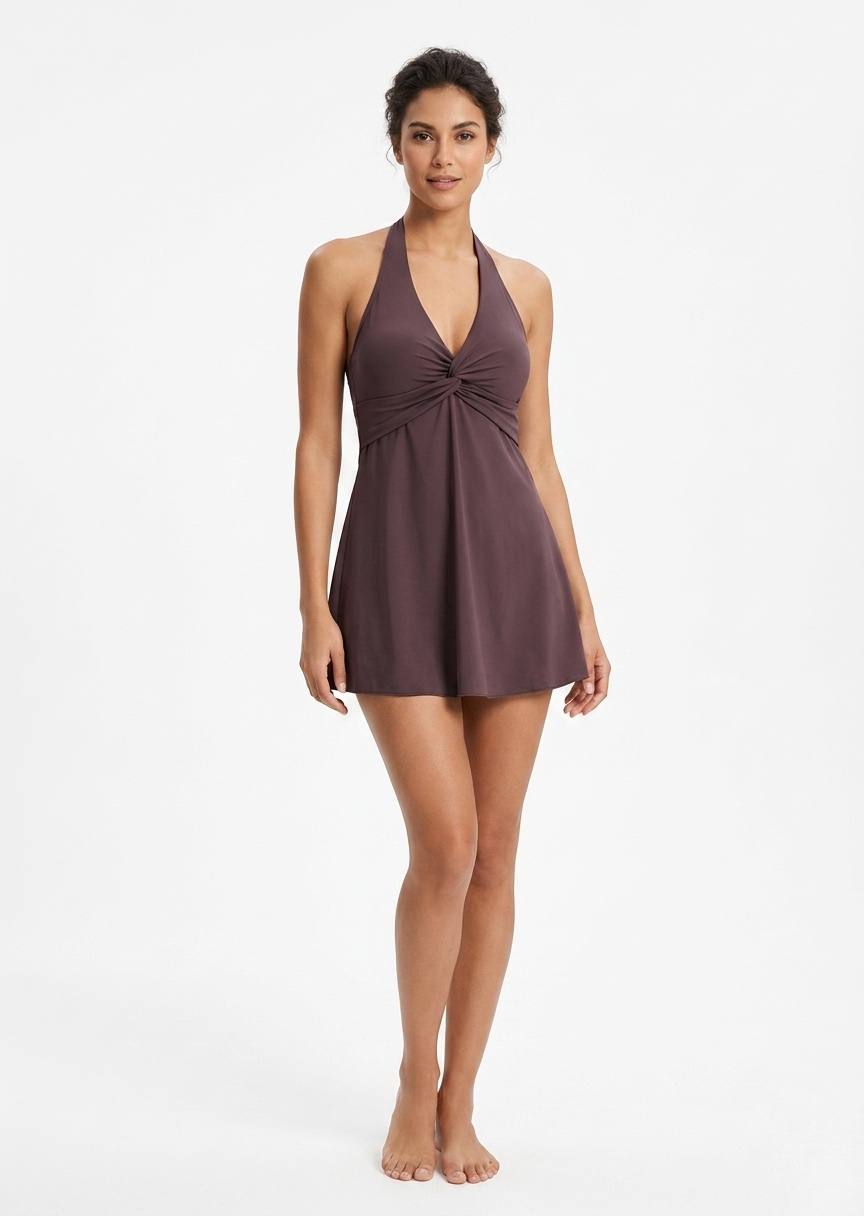 TU BRAND Halter Twist-Front Swim Dress