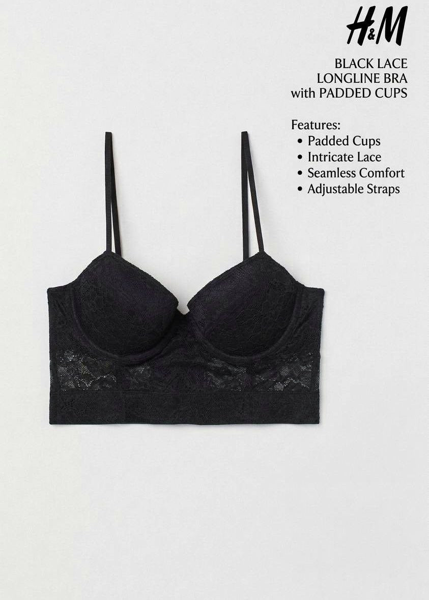 Chic Lace Longline Balconette Bra - Black