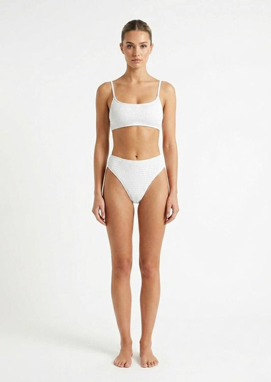SHEIN Minimalist Crinkle Textured Bikini Set with High-Waisted Bottoms