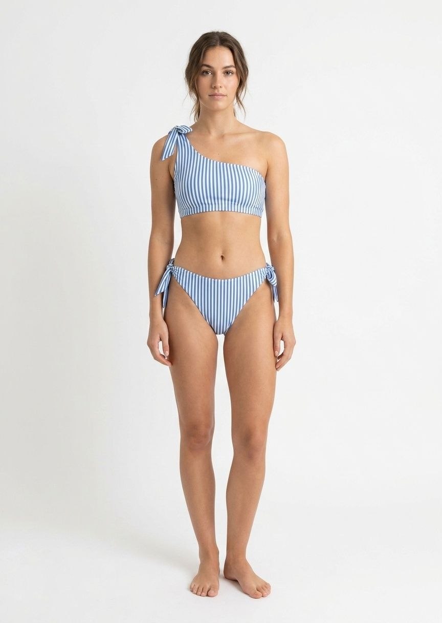 SHEIN Striped One-Shoulder Bikini Set with Side-Tie Bottoms