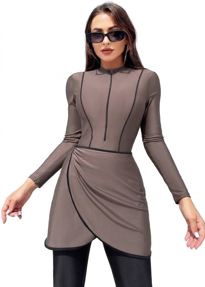 SHEIN Modest Zip-Front Long Sleeve 3-Piece Swimwear Set .