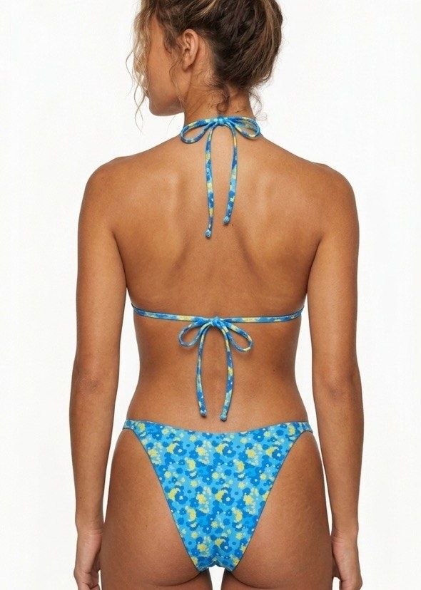 SHEIN Sky Blue Ditsy Floral Triangle Halter Bikini Set