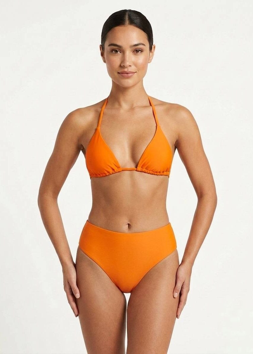 Solid Vibrant Orange High-Waisted Triangle Bikini Set