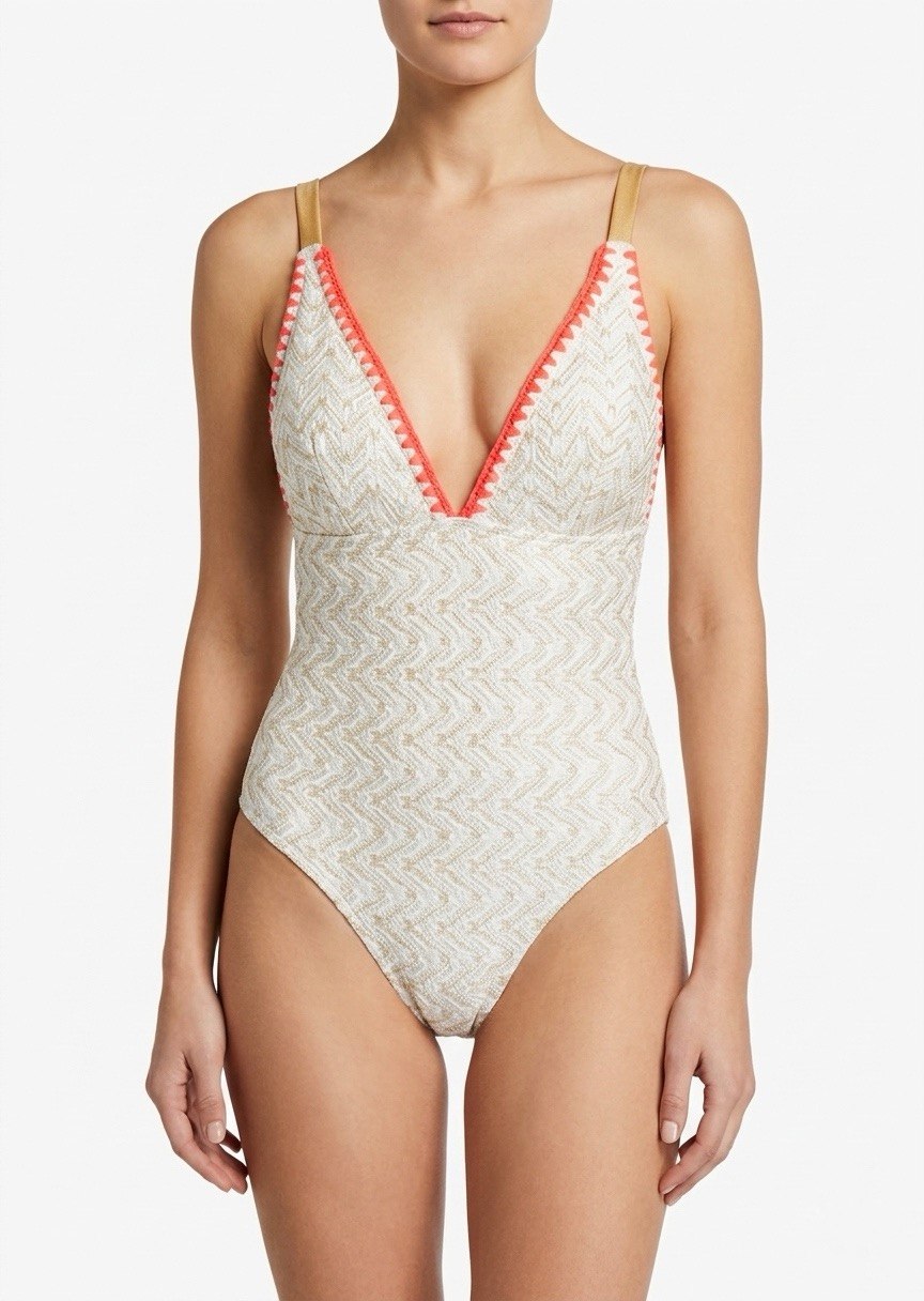 SPLASH Chevron Textured Plunge One-Piece Swimsuit