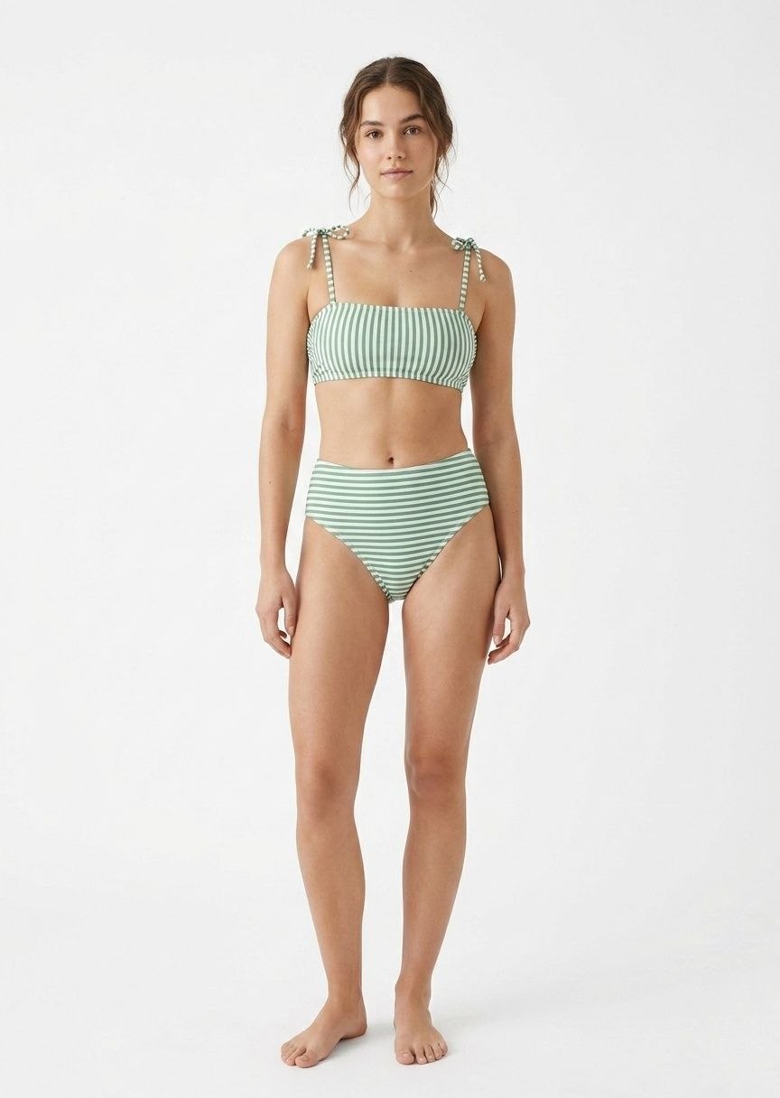 SHEIN Striped High-Waisted Bikini Set with Tie-Shoulder Straps