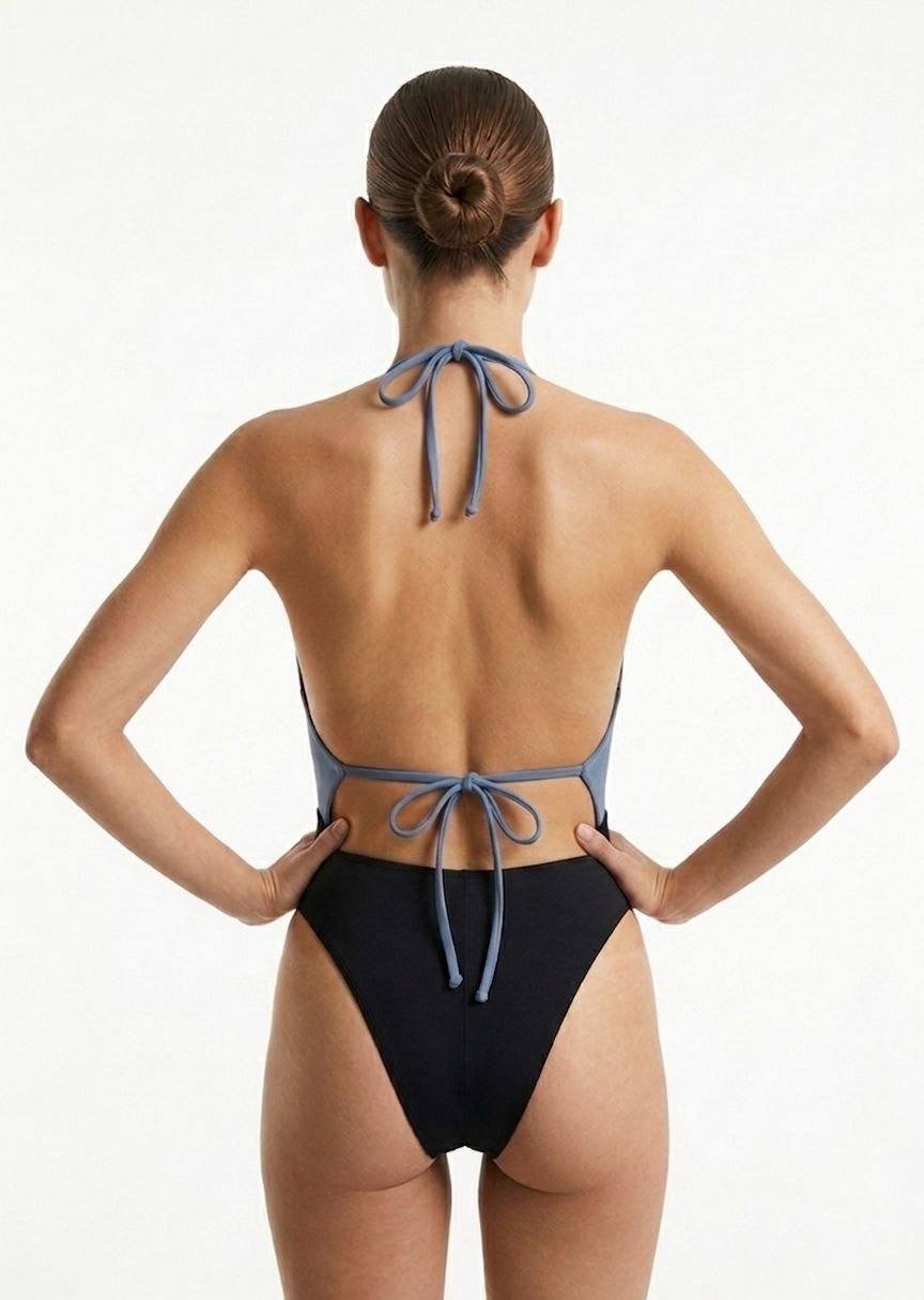 SHEIN Color-Block Halter One-Piece Swimsuit