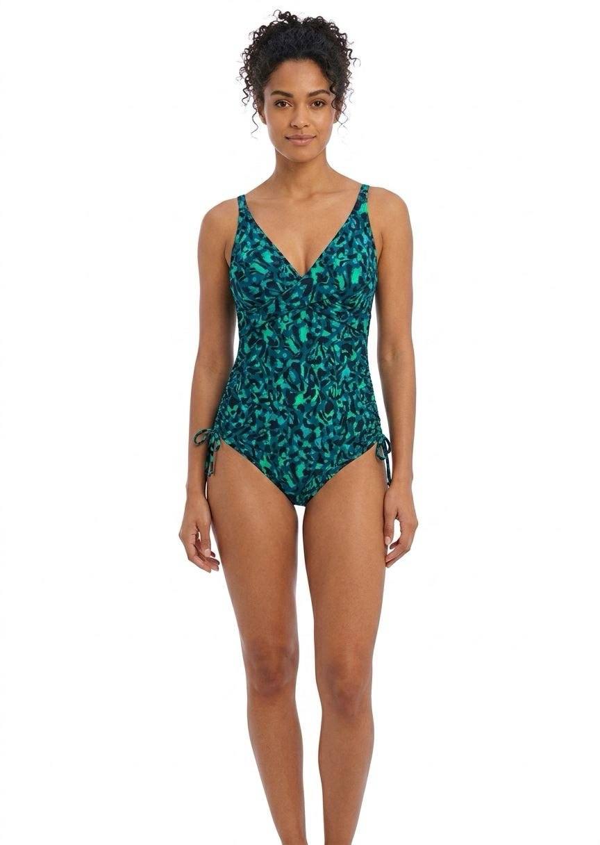 TU BRAND Abstract Print V-Neck One-Piece Swimsuit