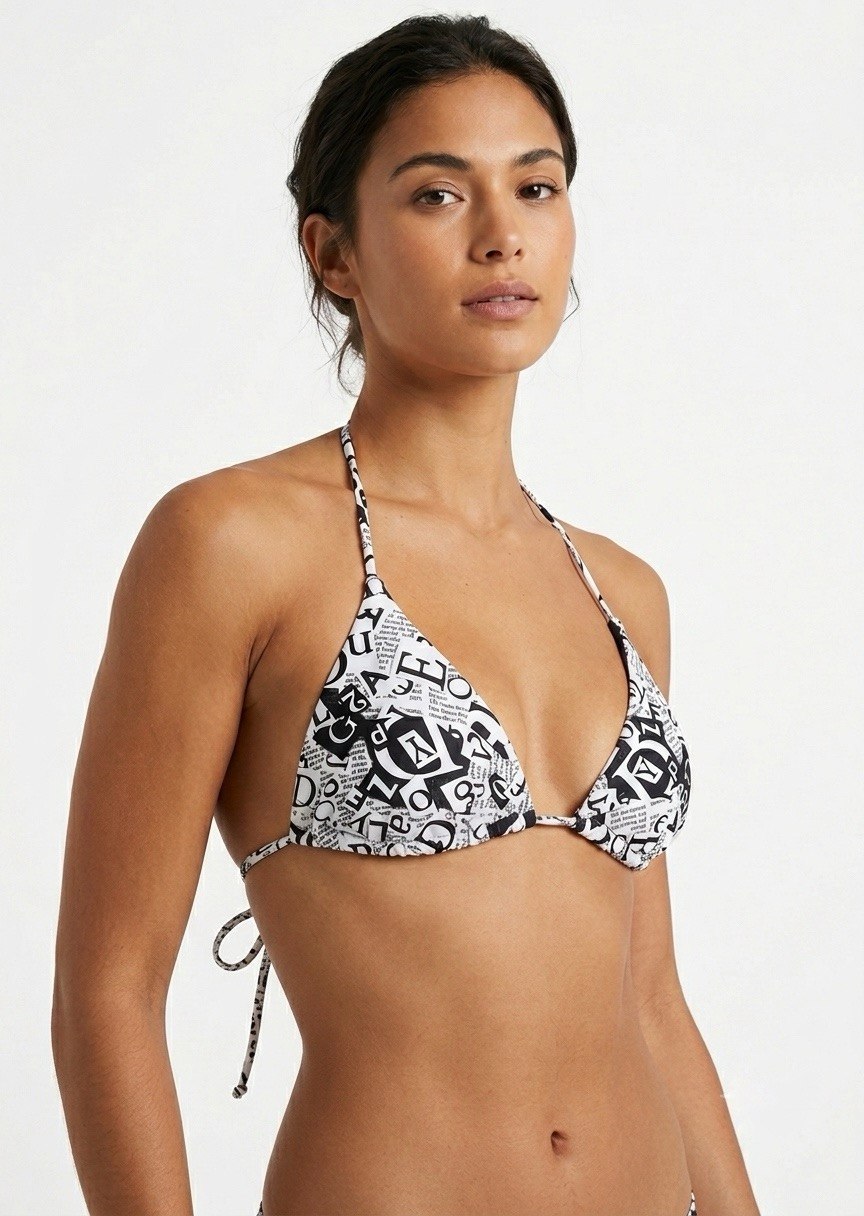 SHEIN Women's Trendy Newspaper Print Triangle Bikini Top