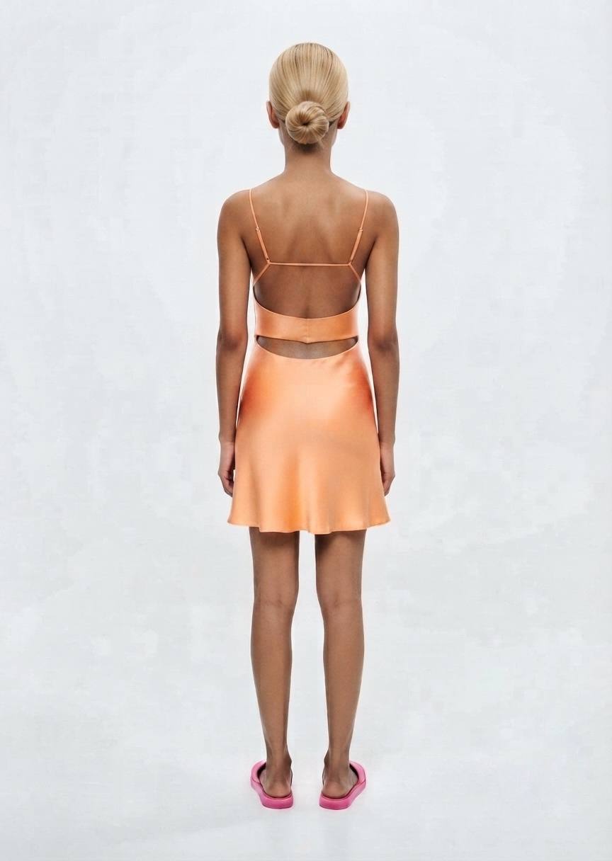 ZARA Orange Satin Open-Back Mini Dress