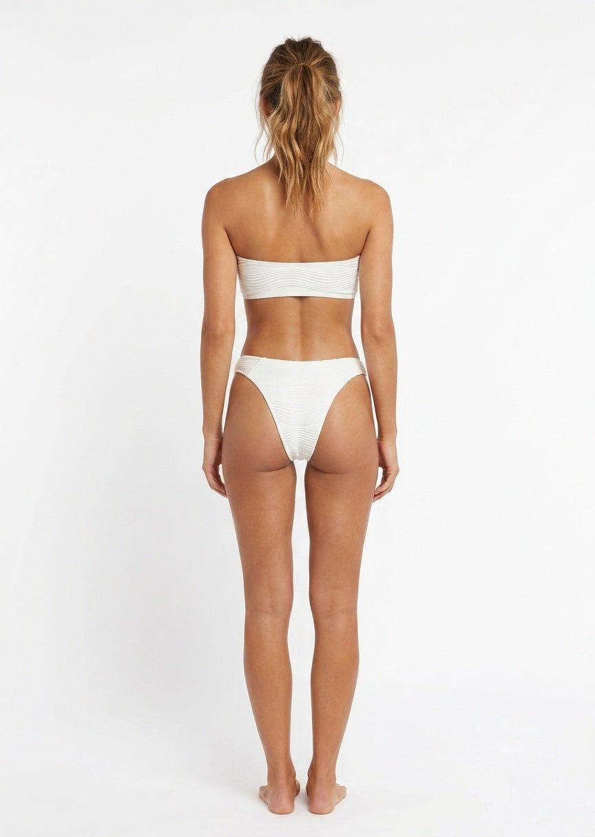 SHEIN White Bandeau Bikini Set with Pom-Pom Trim