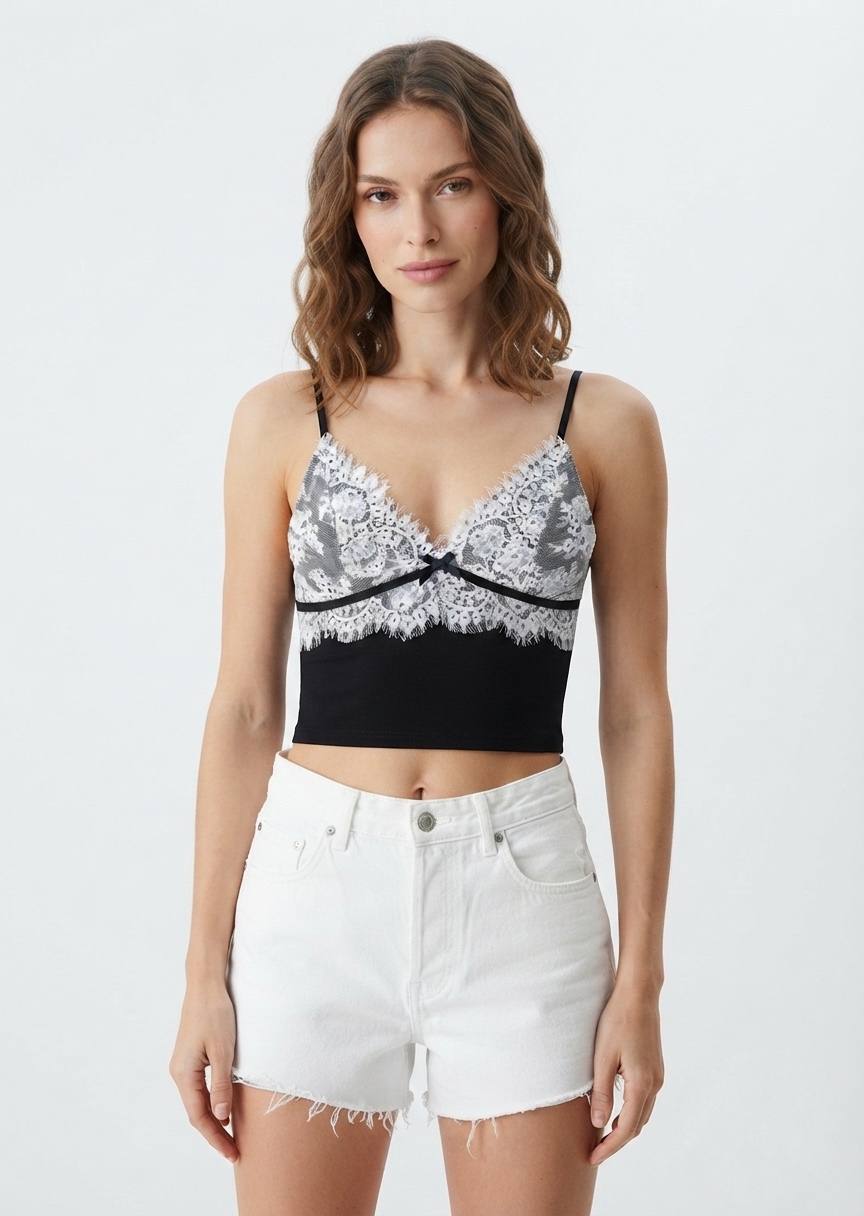 SHEIN Lace Trim Camisole Crop Top