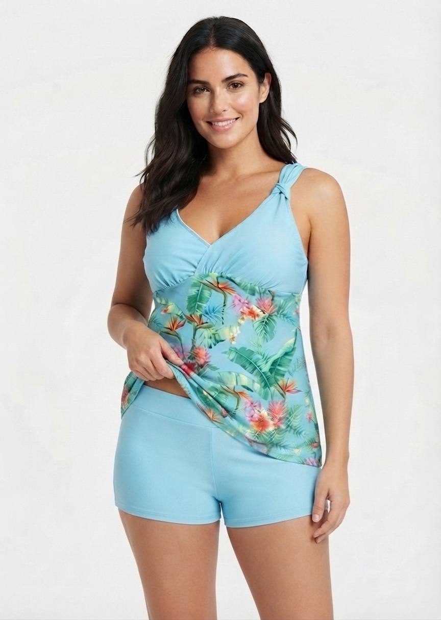 SHEIN Tropical Floral Tankini Set with Swim Shorts