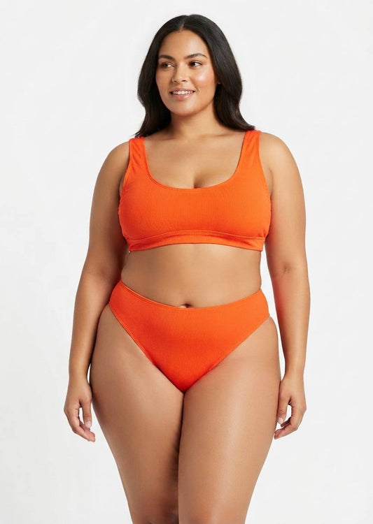 SHEIN Ribbed High-Waisted Bikini Set - Orange
