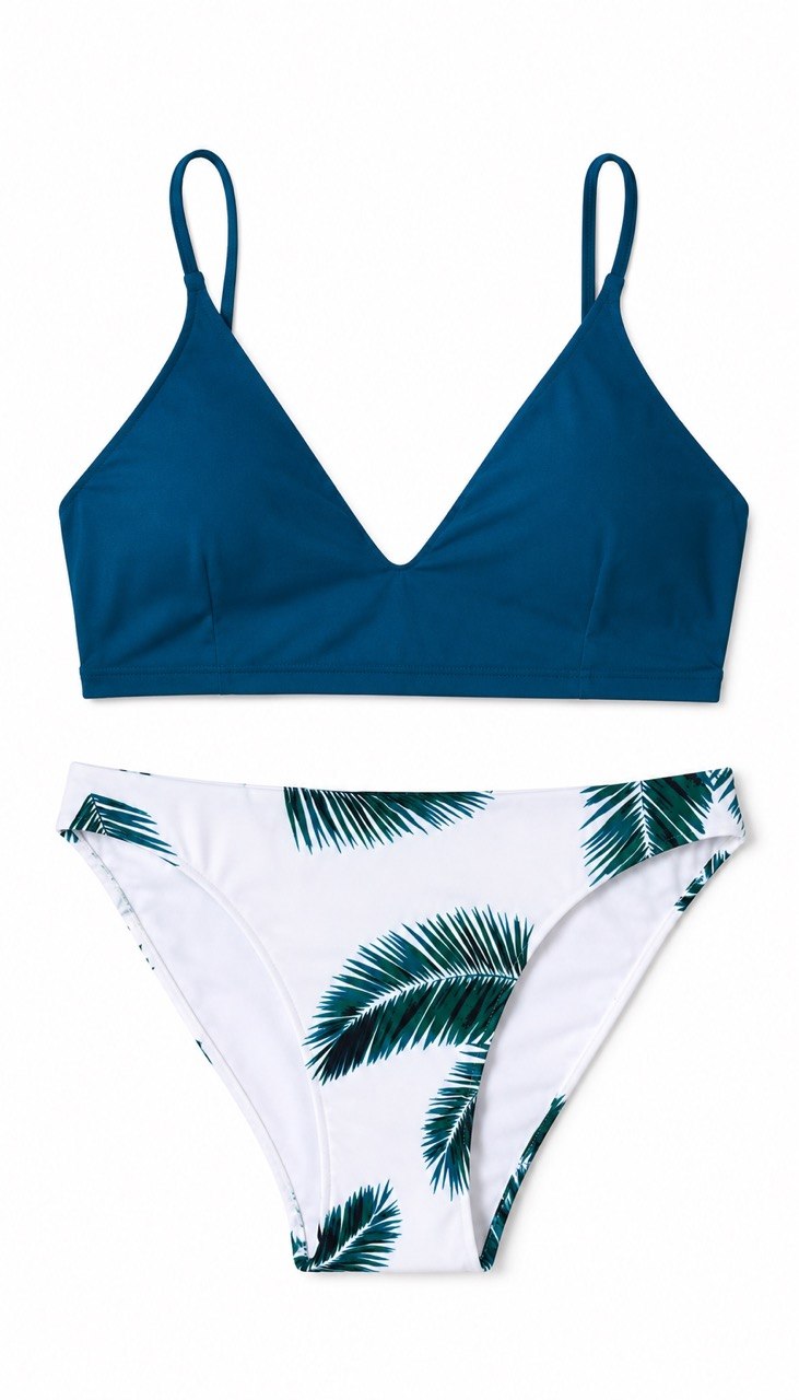 SHEIN Palm Leaf Print Cross-Back Bikini Set