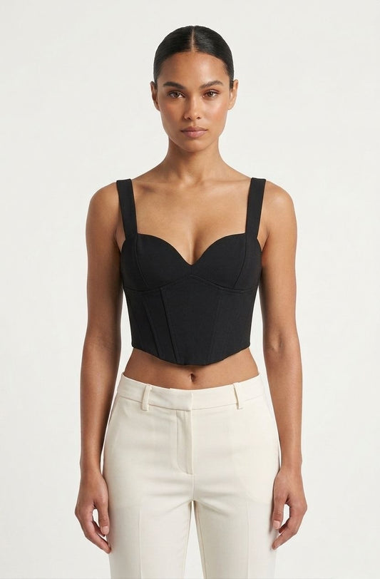 BERSHKA Elegant Black Corset Crop Top