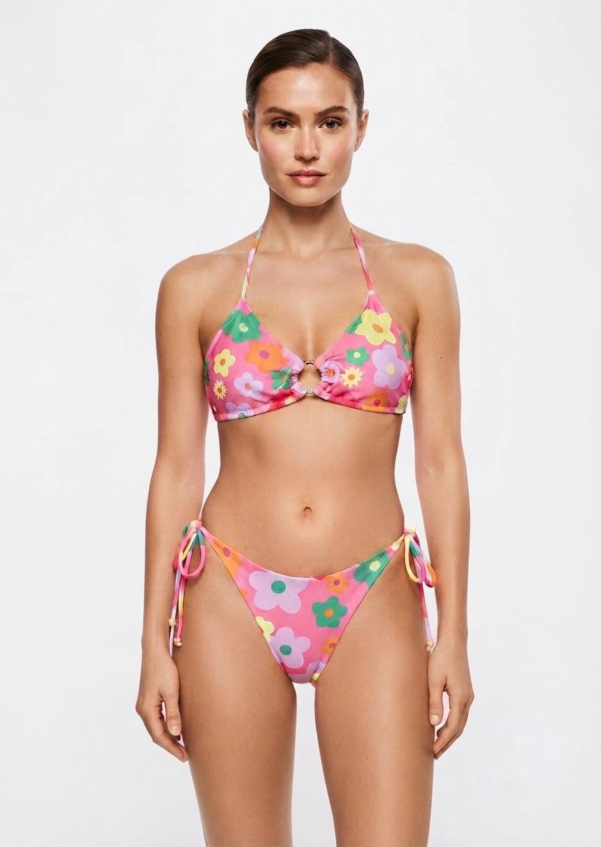 SHEIN Floral Print Bikini Set with Adjustable Ruched Skirt