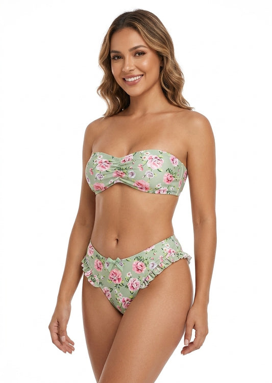 SHEIN Floral Bandeau Bikini Set with Ruffle Trim