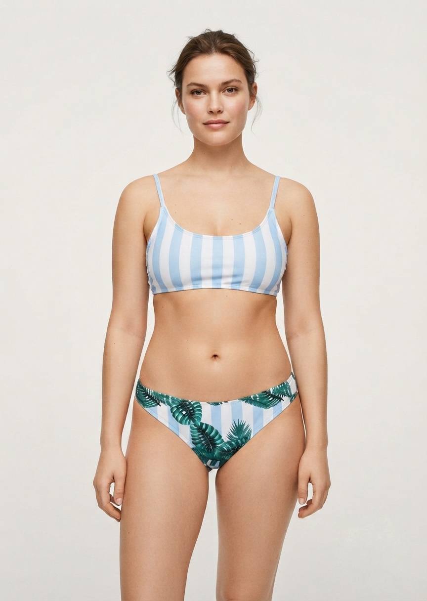 SHEIN Tropical Leaf Print Striped Bikini Set