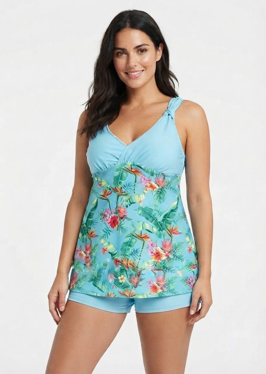 SHEIN Tropical Floral Tankini Set with Swim Shorts