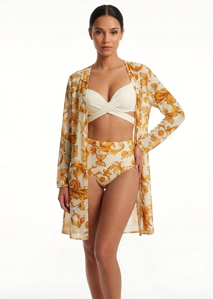 SHEIN Elegant High-Waist Bikini Set with Matching Cover-Up