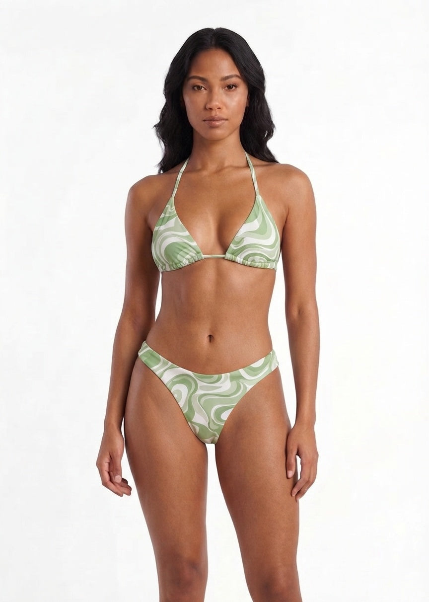 SHEIN Retro Swirl Print Triangle Halter Bikini Set