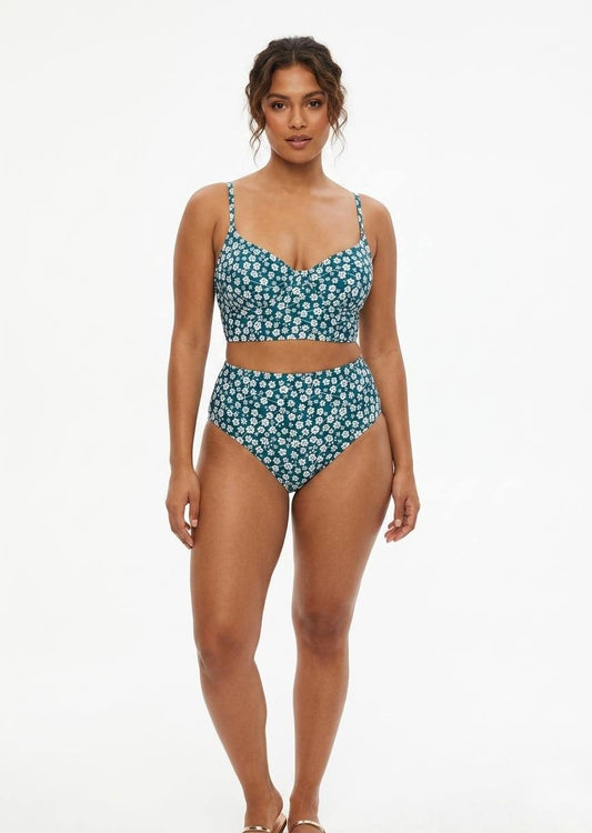 SHEIN Women's High-Waisted Floral Bikini Set - Lace-Up Back