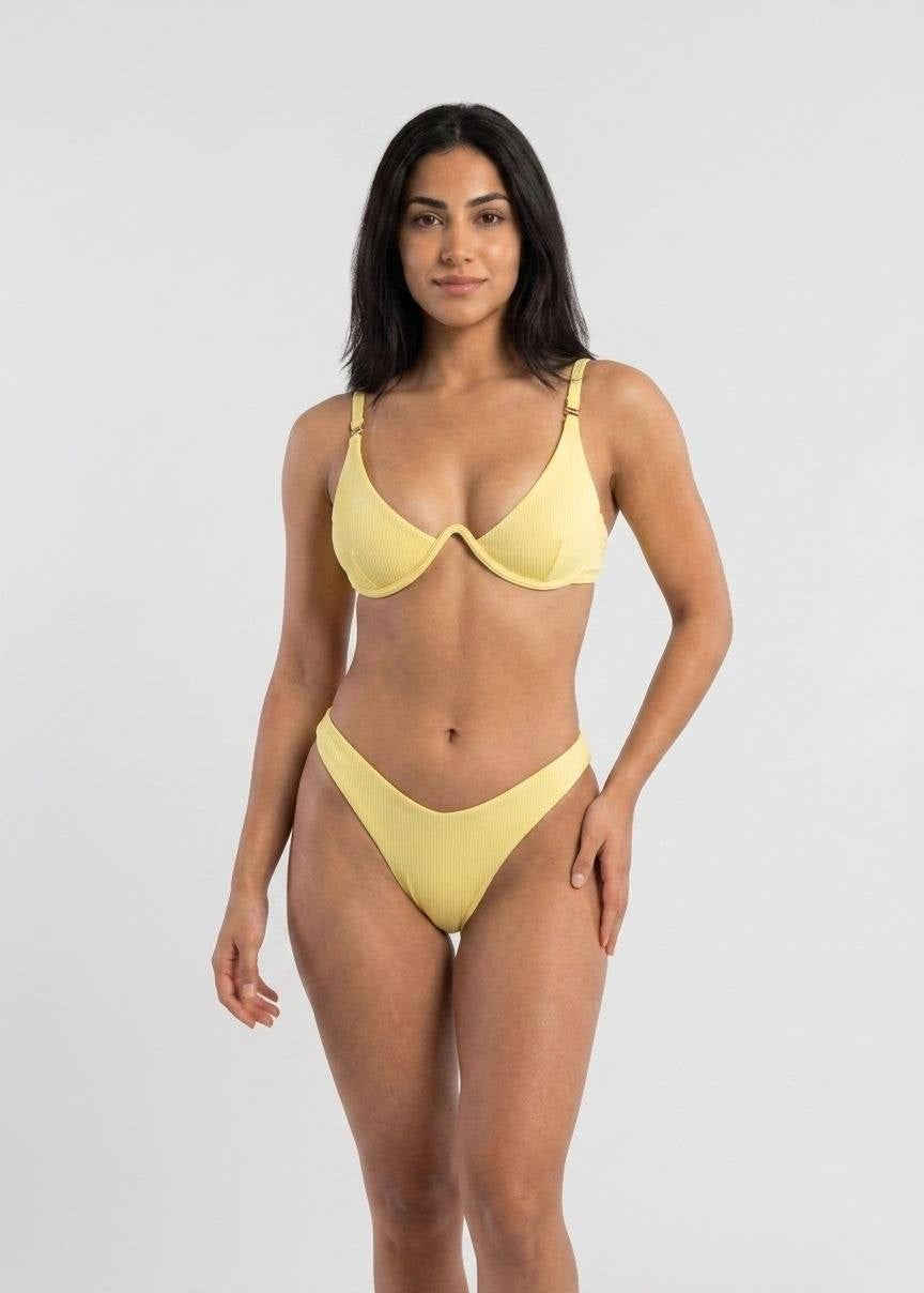 SHEIN Yellow Ribbed Underwire Bikini Set