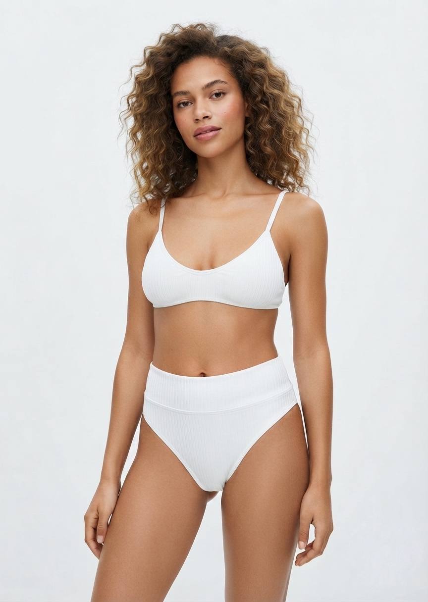 SHEIN Ribbed High-Waisted Bikini Set - White
