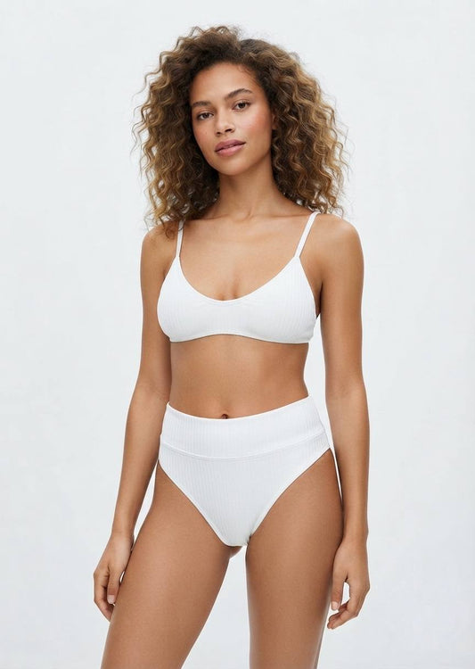 SHEIN Ribbed High-Waisted Bikini Set - White